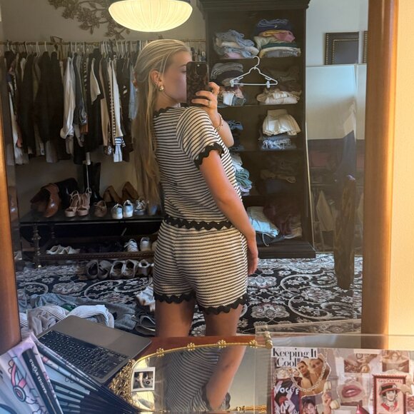 Black and Cream Knit Short Set - Hem & Thread - Black Scalloped Edge - Tie Front - Picture 3 of 4